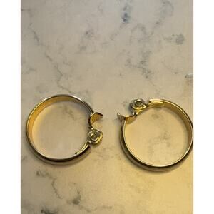 Vintage Signed Monet Shiny GoldTone Hoops 0.9” Classy Career Clip On Earrings